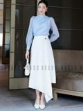 Set áo voan xanh váy trắng
