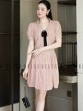 Đầm sọc cam đính nơ