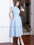 Đầm sơ mi xanh biển xếp ly