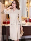 Đầm sơ mi kem dài tay