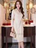 Đầm sơ mi kem dài tay