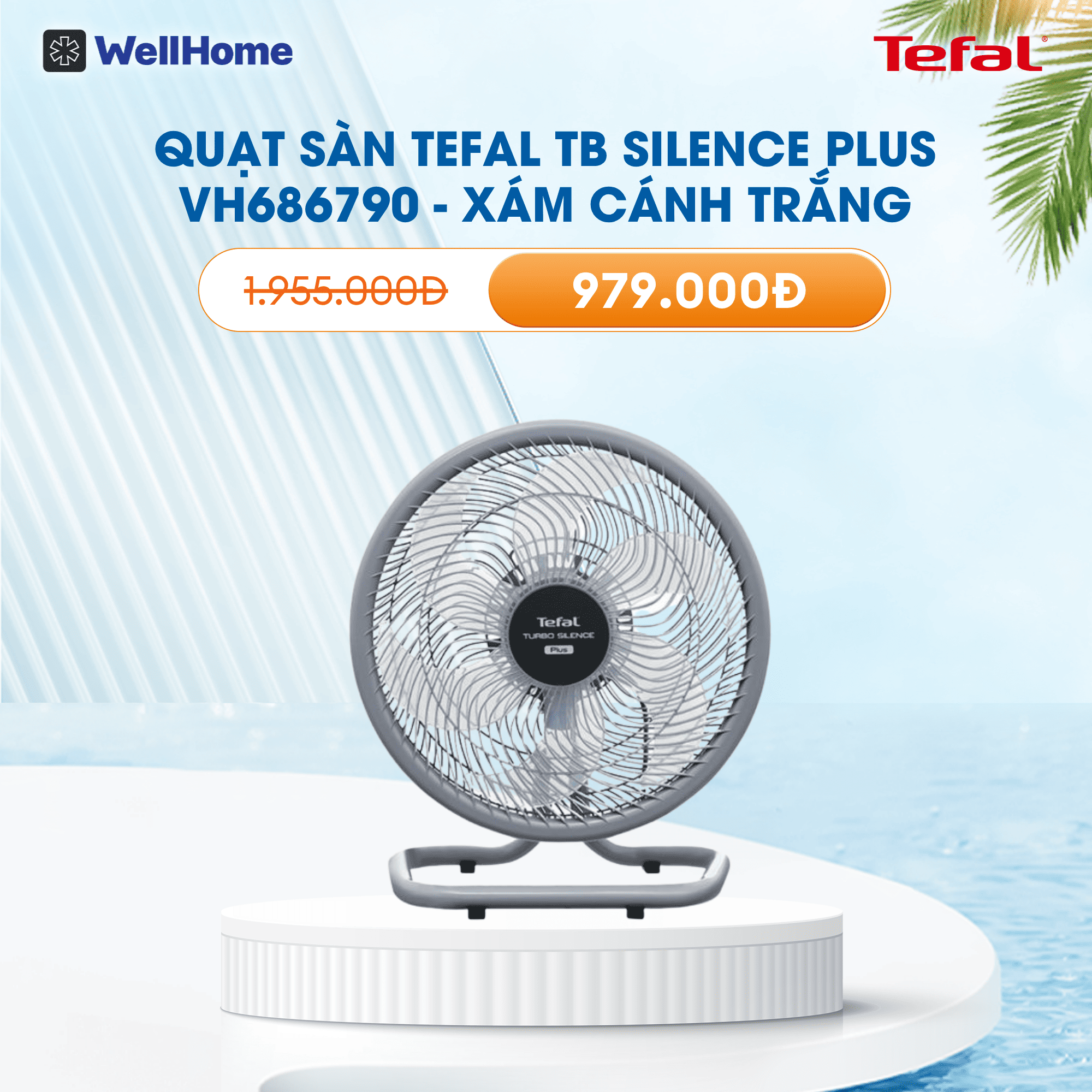 Quạt sàn TEFAL TB Silence Plus VH686790 - Xám Cánh Trắng