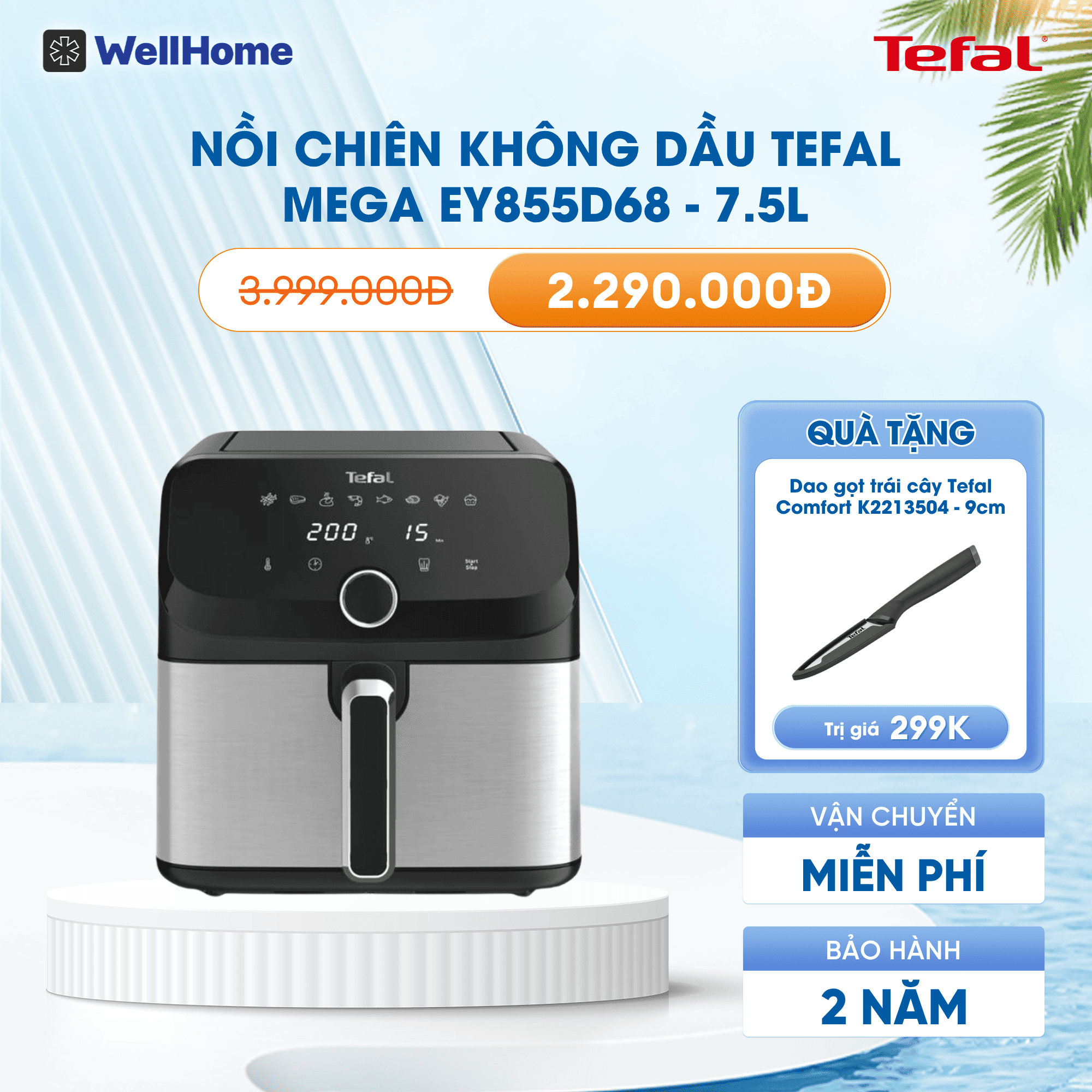Nồi chiên không dầu điện tử Tefal EasyFry Mega EY855D68 7.5L