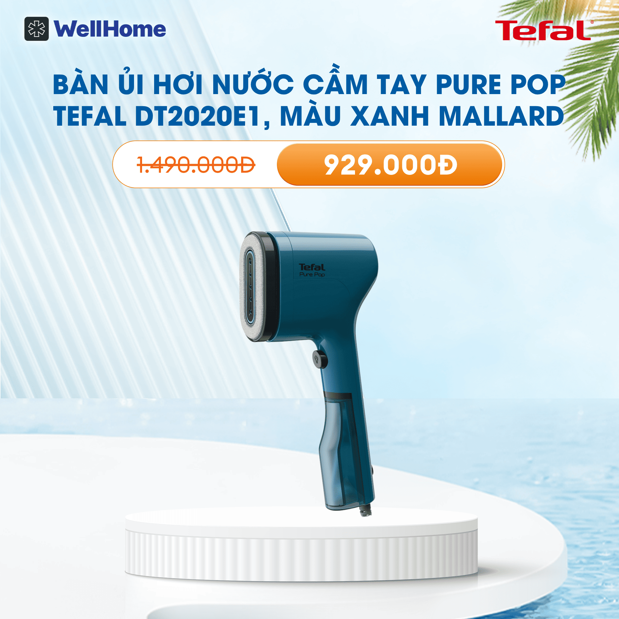 Bàn ủi hơi nước cầm tay Pure Pop Tefal màu xanh Mallard