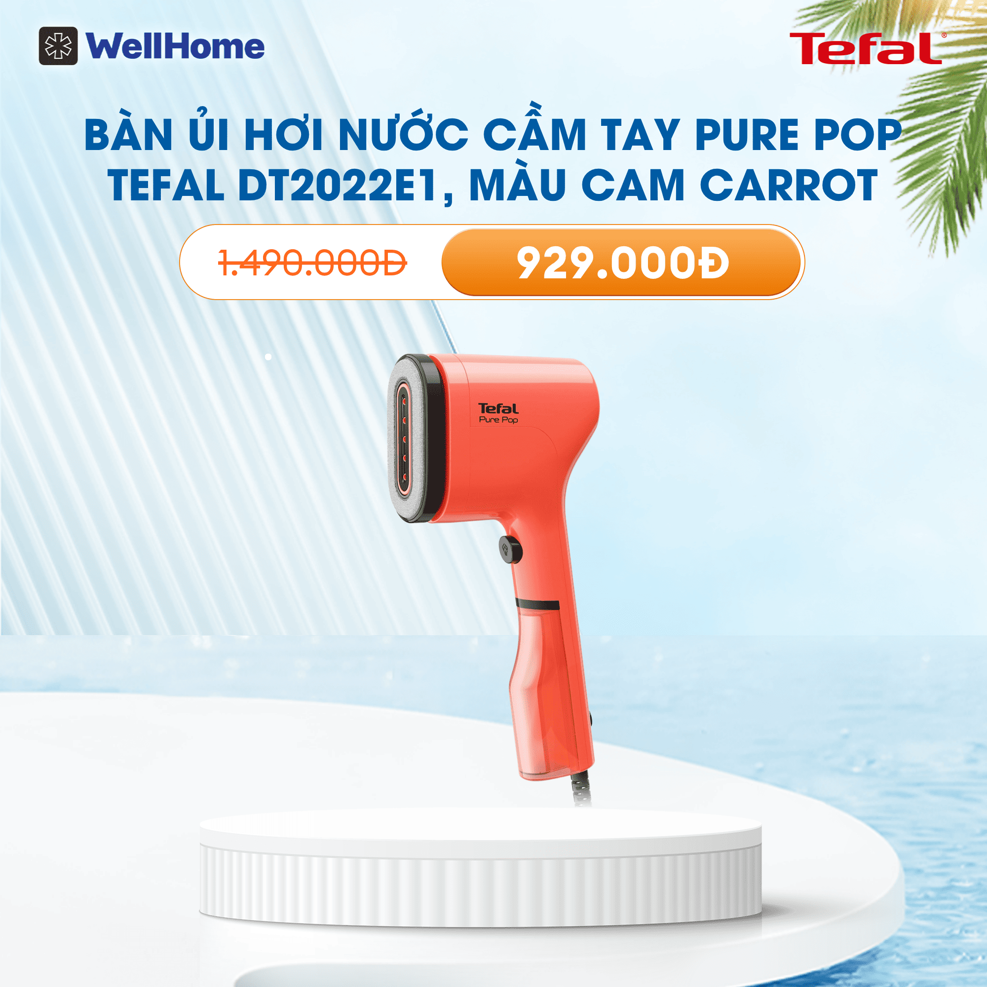 Bàn ủi hơi nước cầm tay Pure Pop Tefal màu cam carrot