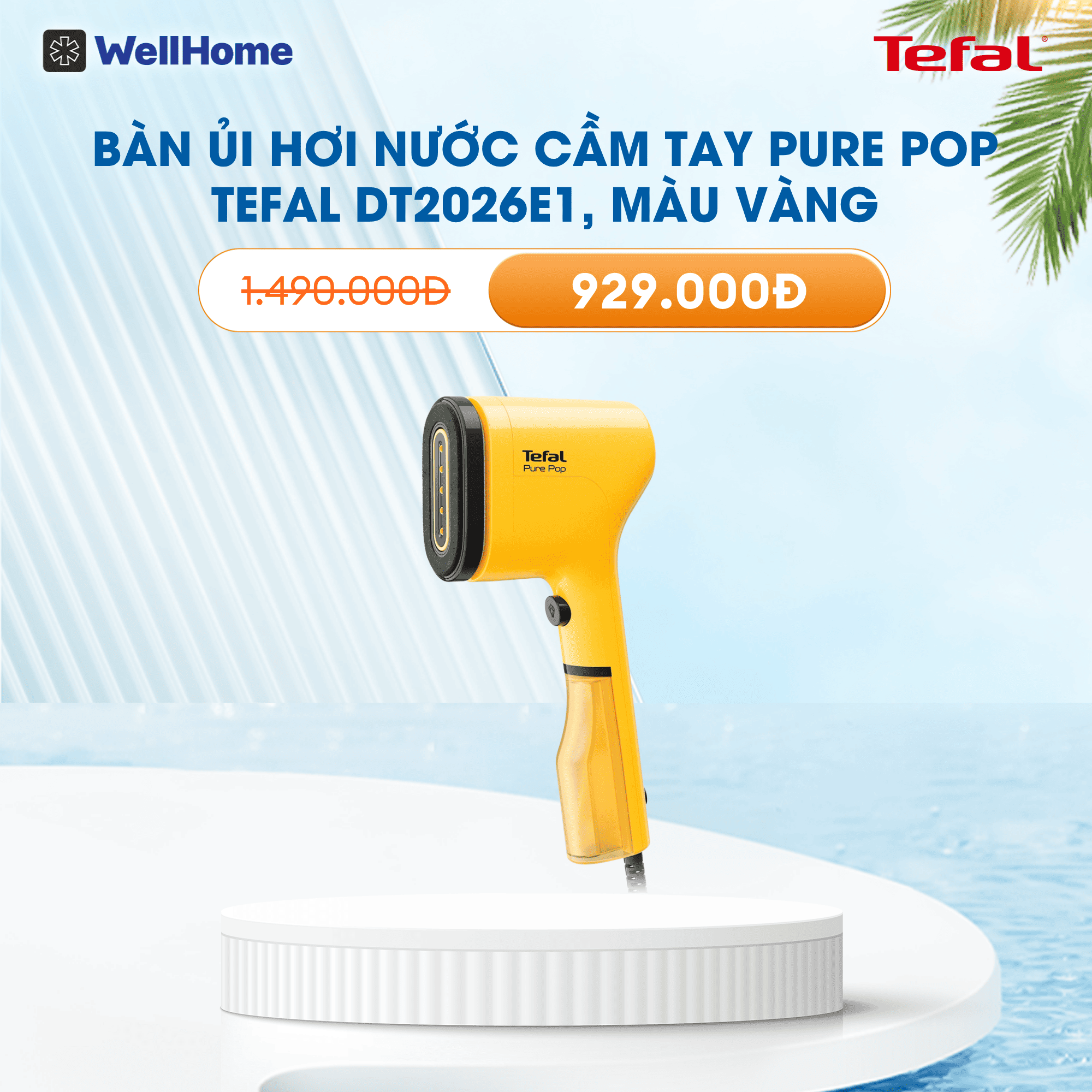 Bàn ủi hơi nước cầm tay Pure Pop Tefal màu vàng