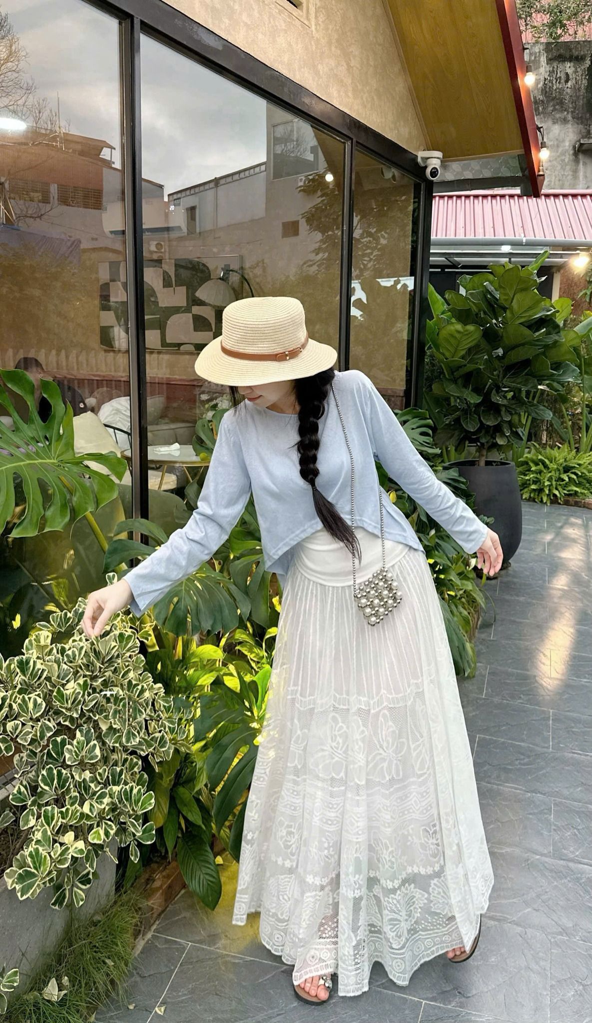 Set 3 món áo 2 dây phối áo khoác tay dài mix chân váy ren hoa xòe tiểu thư - T639