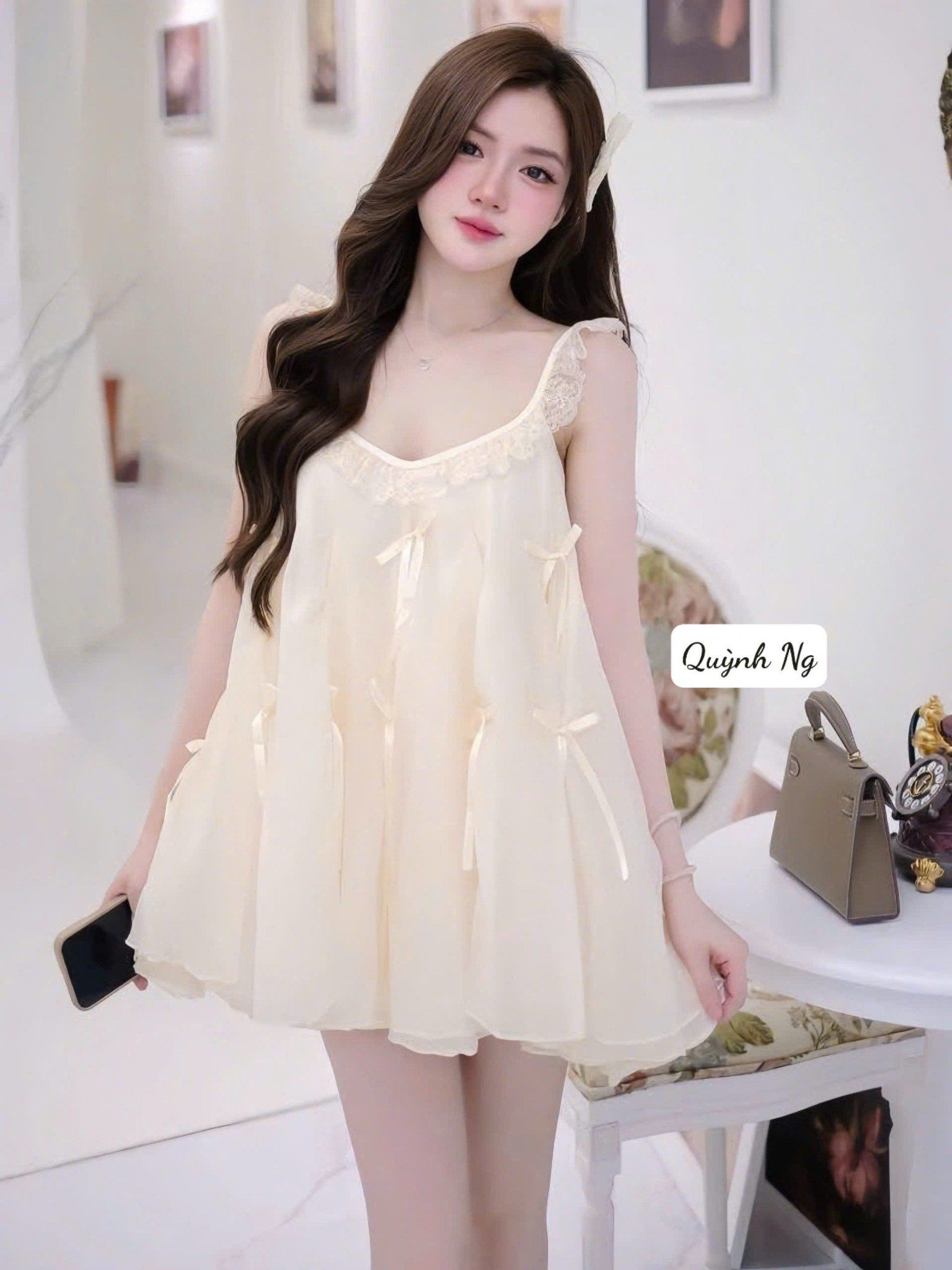 Váy babydoll tơ 2s voan tơ dáng ngắn xinh xắn - Q71
