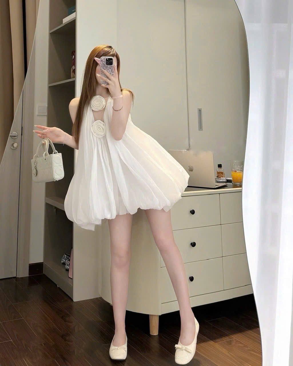 Áo babydoll sát nách kết hoa ngực bồng bí tiểu thư - T647
