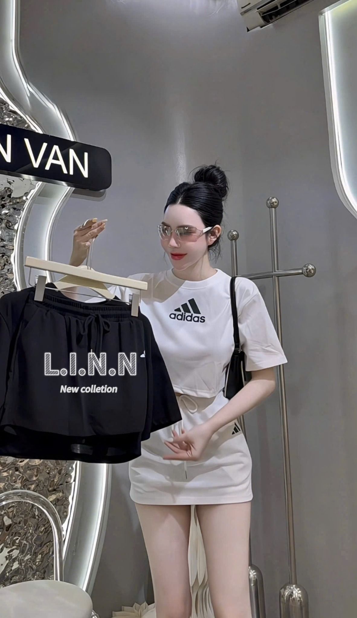 Set áo croptop ADIDAS mix chân váy dây rút - TRẮNG - Q98