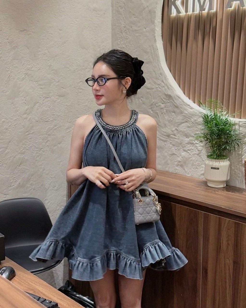 Váy jean cổ yếm dáng babydoll bèo gấu xịn xò - Q244