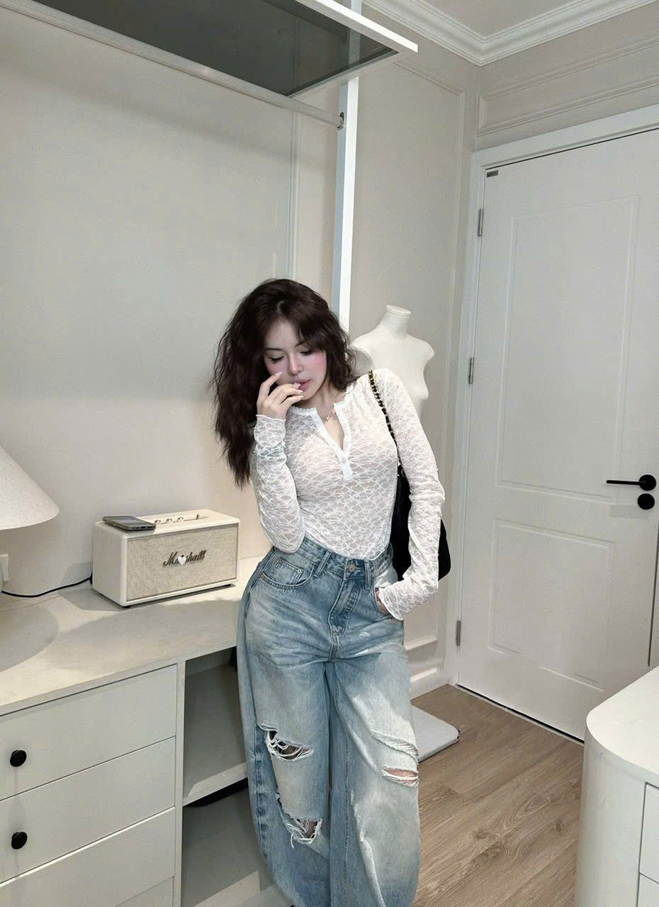 Quần jean suông rách gối wax màu cạp cao hot hit - Q340 ( eo S<66, M<68 -70, L<72-74 )