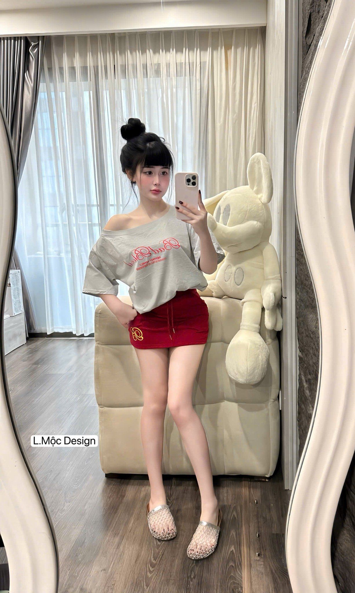 Set áo lệch vai in chữ mix chân váy siêu hot - ĐỎ - Q453