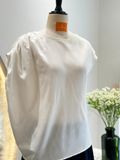 Áo cổ thuyền nhún vai trắng