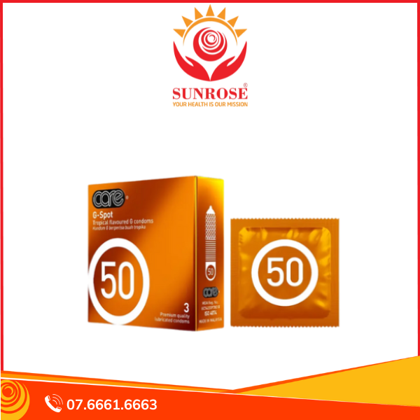 Bao cao su CARE 50 G-Spot gân gai hương rừng nhiệt đới hộp 3 cái
