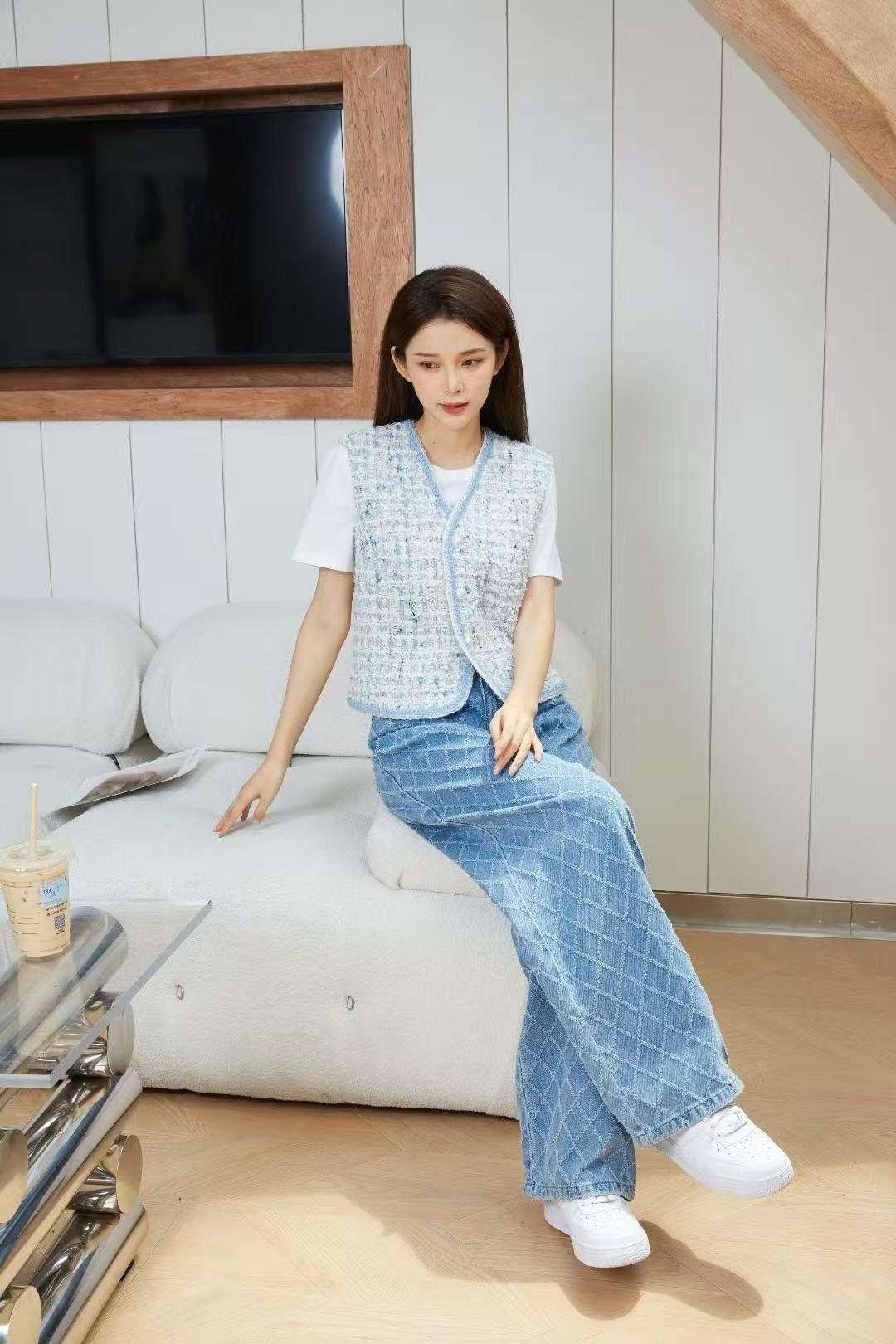 Ghile tweed xanh - viền kim tuyến