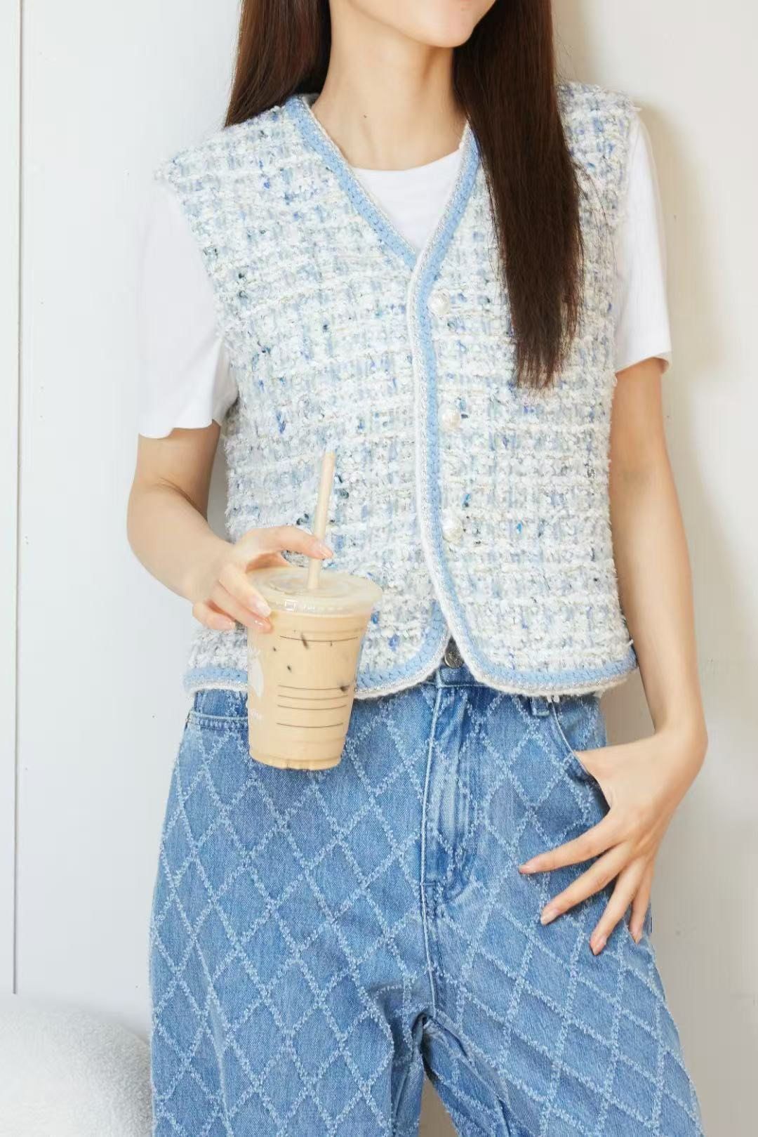 Ghile tweed xanh - viền kim tuyến