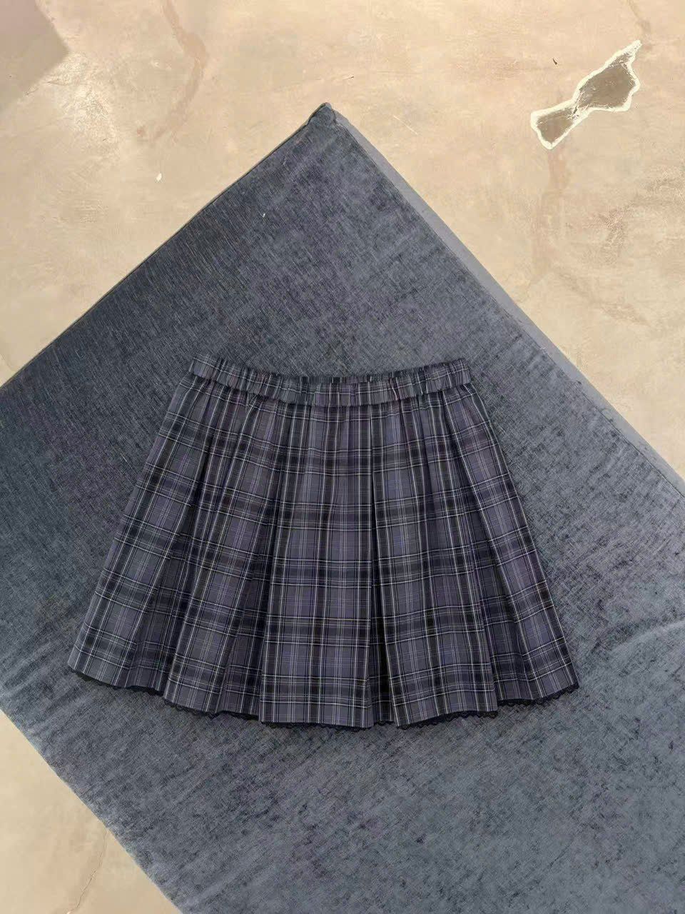 Bộ Áo sơ mi và chân váy cạp chun - xanh tím kẻ đen set