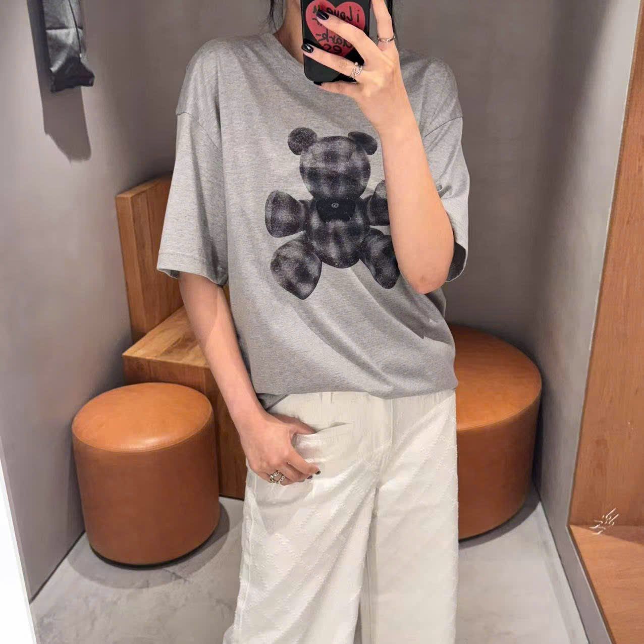 Áo phông xám Gấu dáng over