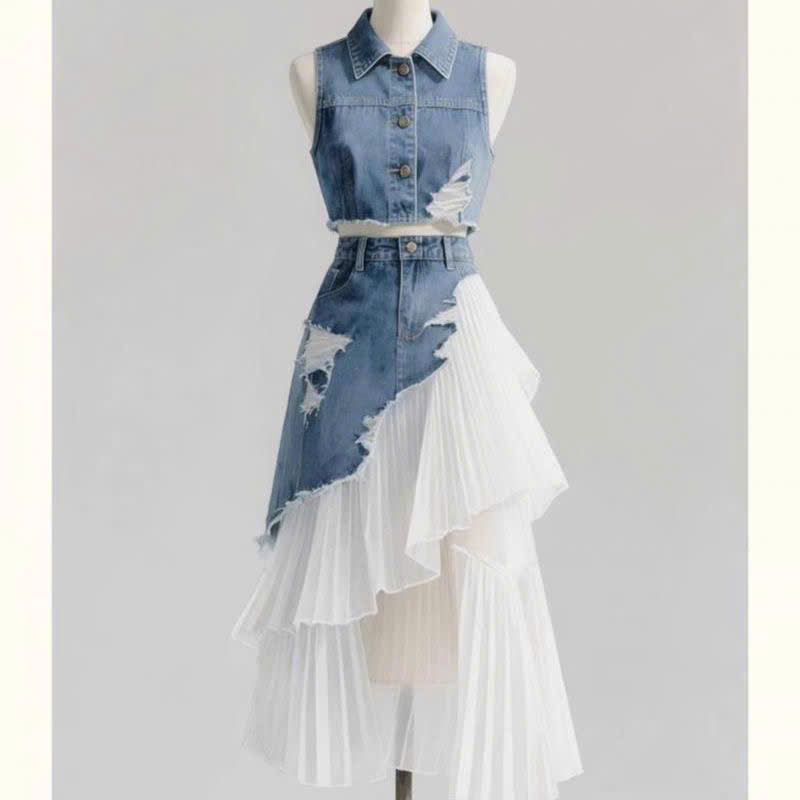 Đầm Trắng Phối Jeans Năng Động