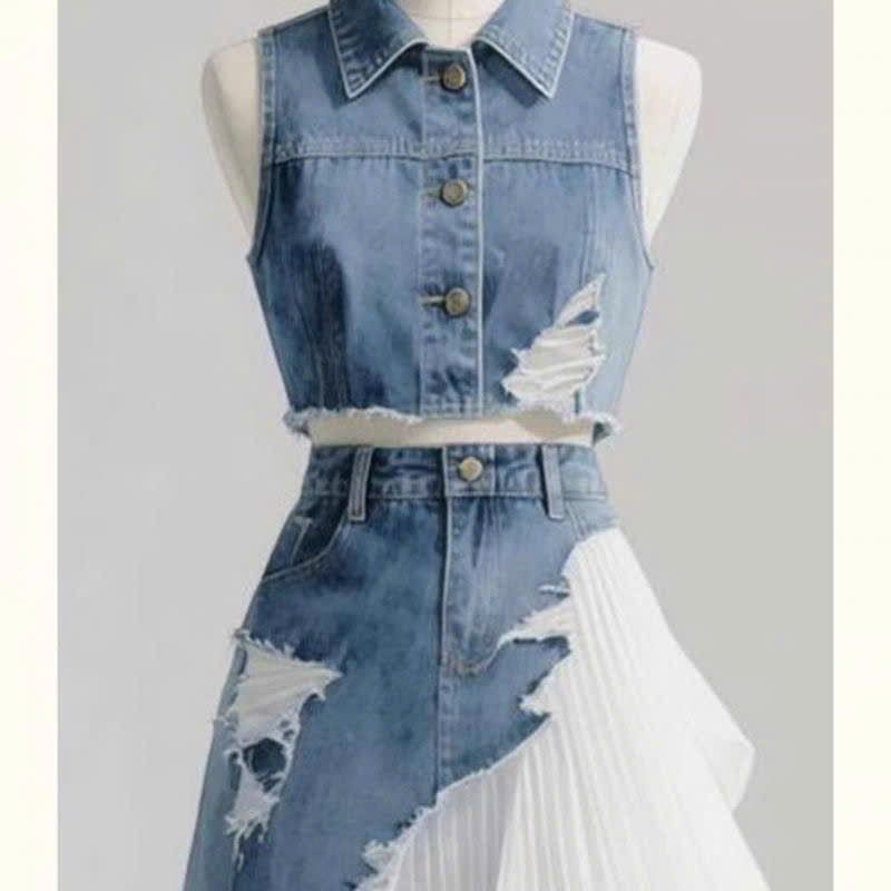 Đầm Trắng Phối Jeans Năng Động