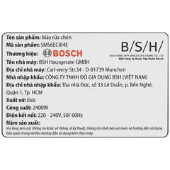 Máy rửa chén Bosch SMS6ECI04E Series 6