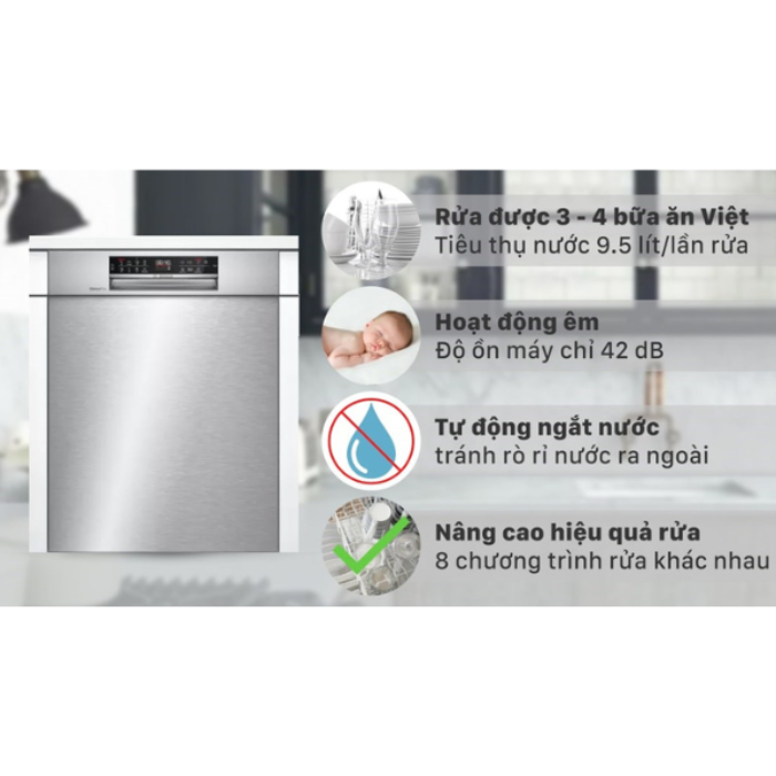 Máy rửa chén Bosch SMU6ECS57E Series 6, 14 bộ, Home connect, bán âm