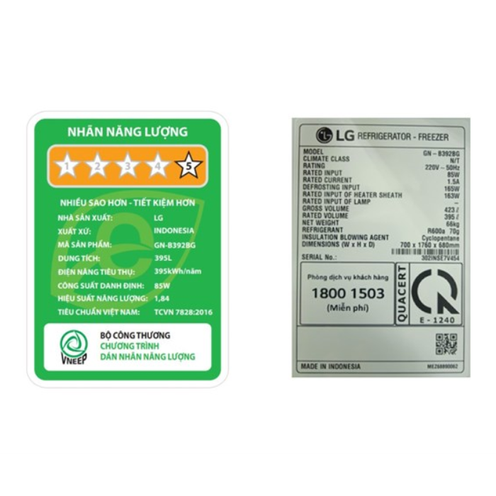 Tủ lạnh LG GN-B392BG Inverter 395 lít