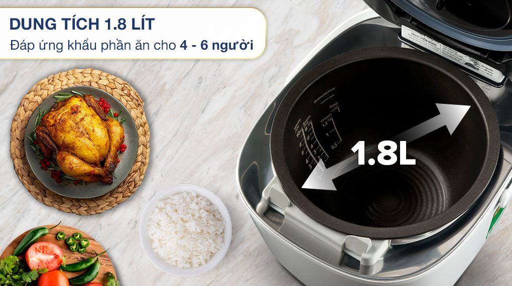 Nồi cơm điện Toshiba RC-18VXWVN(W) áp suất chân không màu trắng