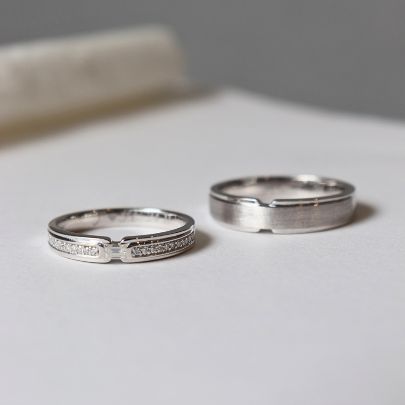 Seria Cặp nhẫn vàng trắng Moissanite CP-Seria-WG10
