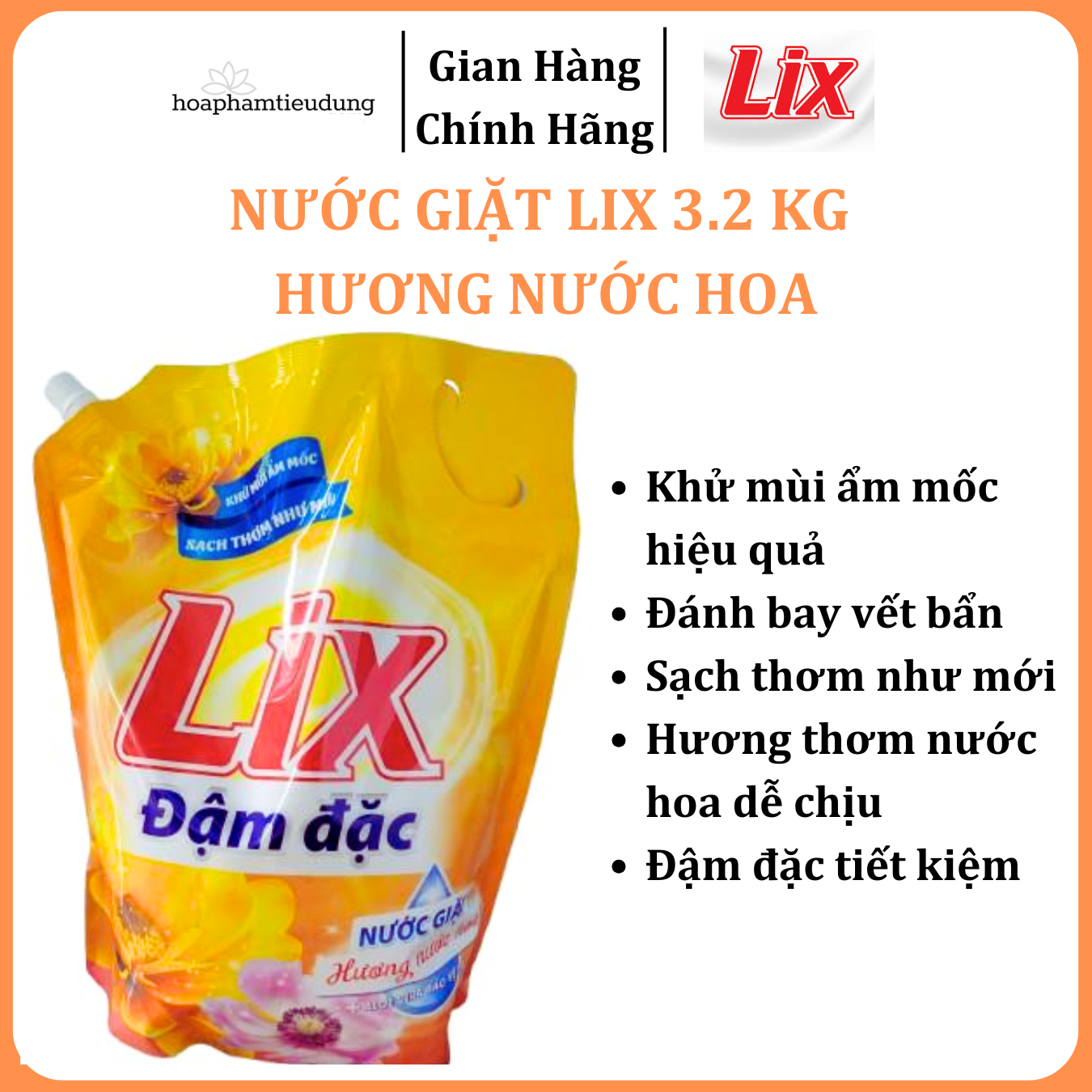 Nước giặt Lix 3.2 kg hương nước hoa, khử mùi nấm mốc