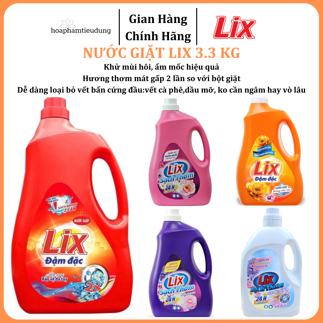Nước giặt Lix đậm đặc hương hoa chai 3.3kg làm sạch cực nhanh vết bẩn tăng gấp đôi sức mạnh giặt tẩy quần áo