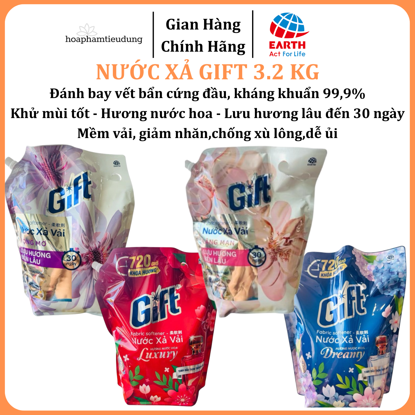 Nước xả vải Gift túi 3.2kg