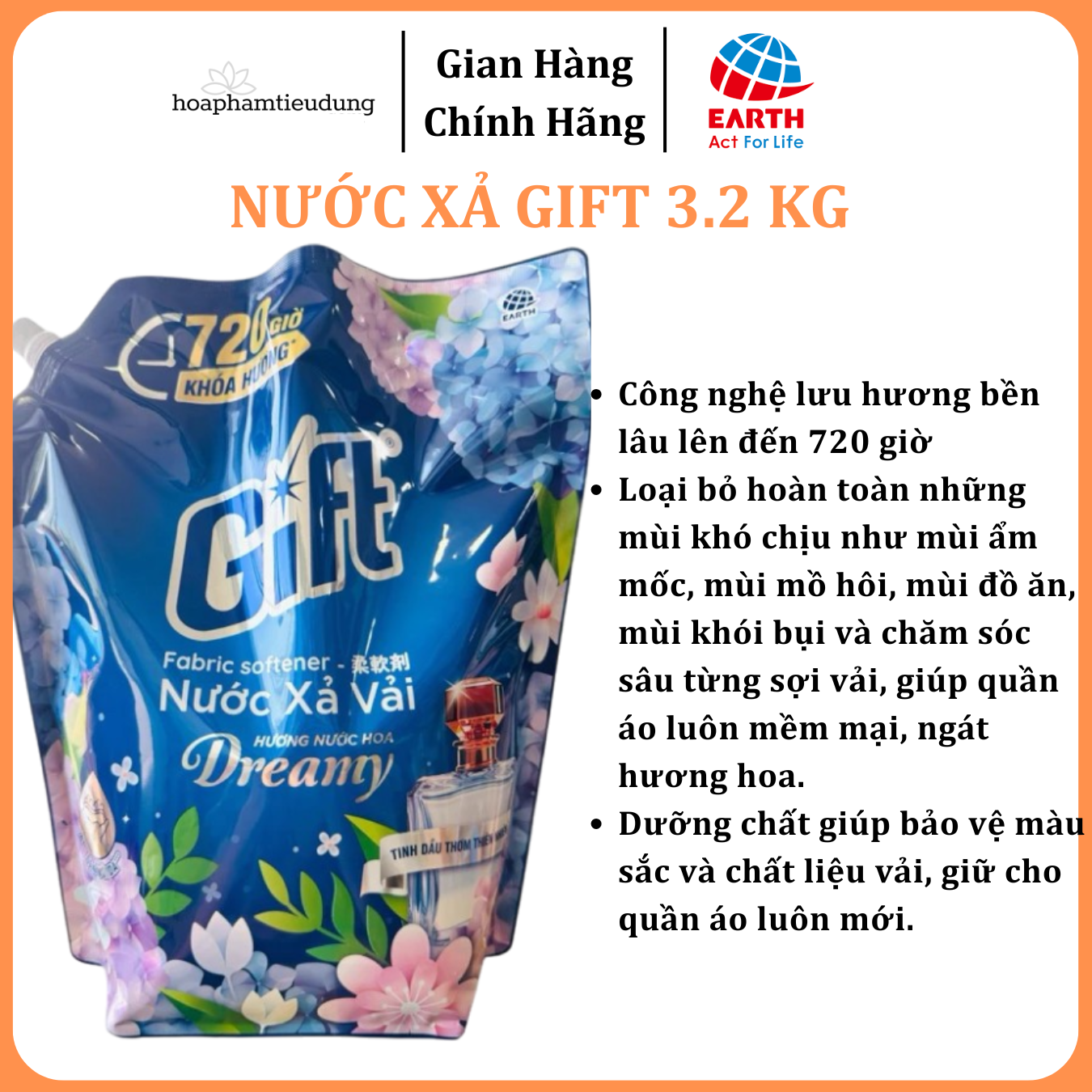 Nước xả vải Gift túi 3.2kg