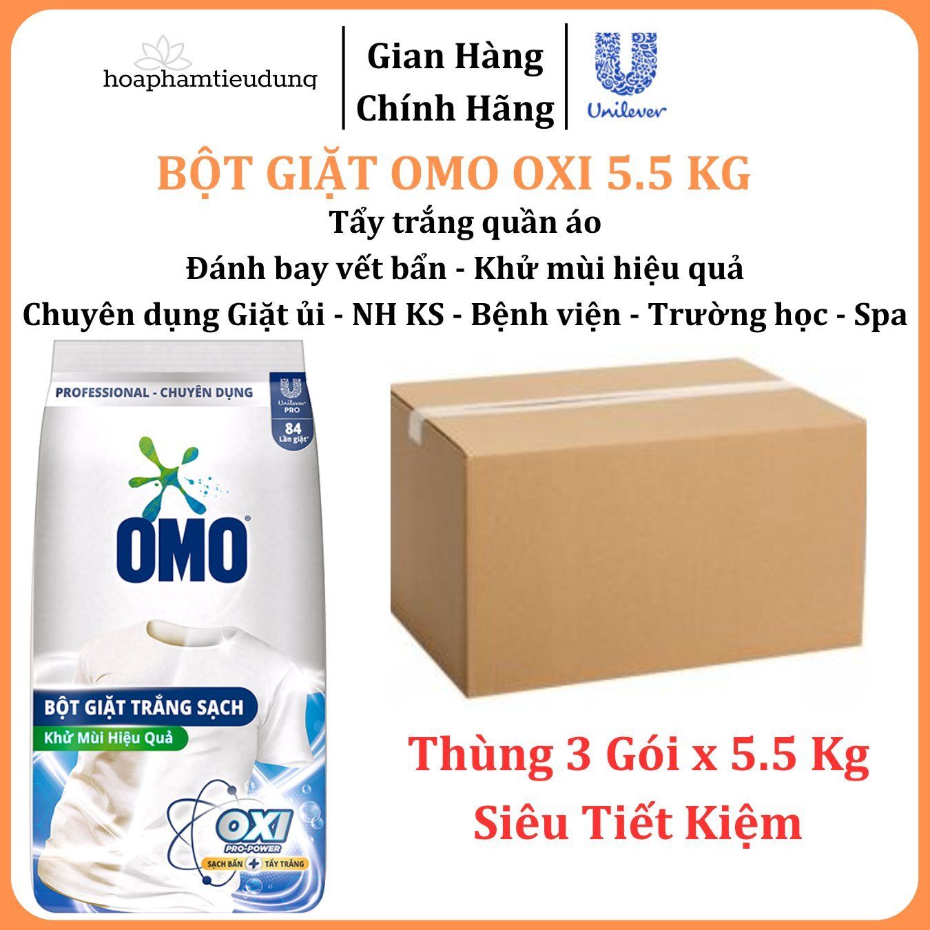 Bột giặt Omo Oxi tẩy mạnh, trắng sáng, đánh bay vết bẩn chuyên dụng Giặt ủi/Nhà hàng/Khách sạn/Trường học/Bệnh viện/Spa