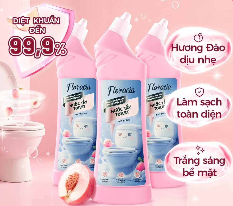 Nước tẩy toilet Floracia khử mùi hiệu quả - làm sạch sáng bóng, an toàn cho da tay 500g