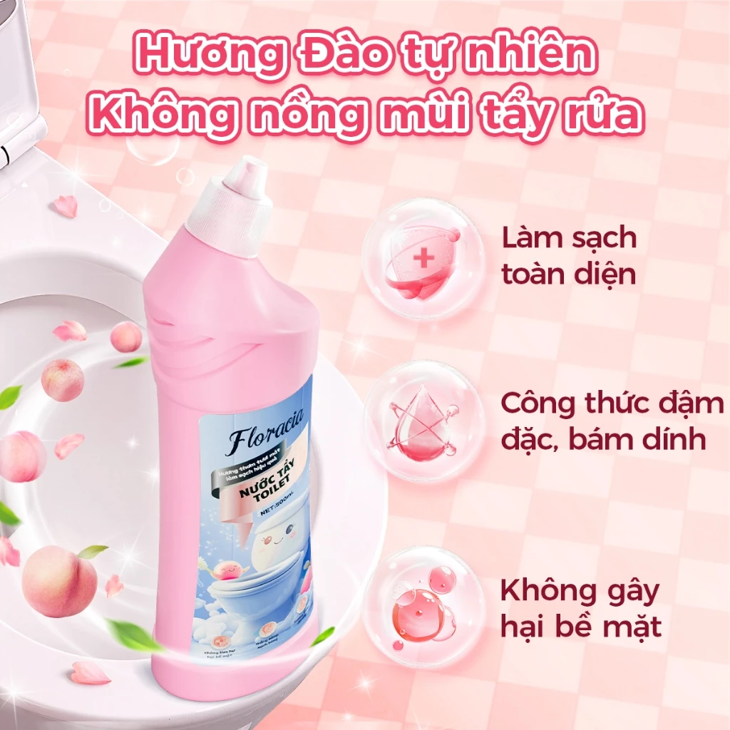 Nước tẩy toilet Floracia khử mùi hiệu quả - làm sạch sáng bóng, an toàn cho da tay 500g
