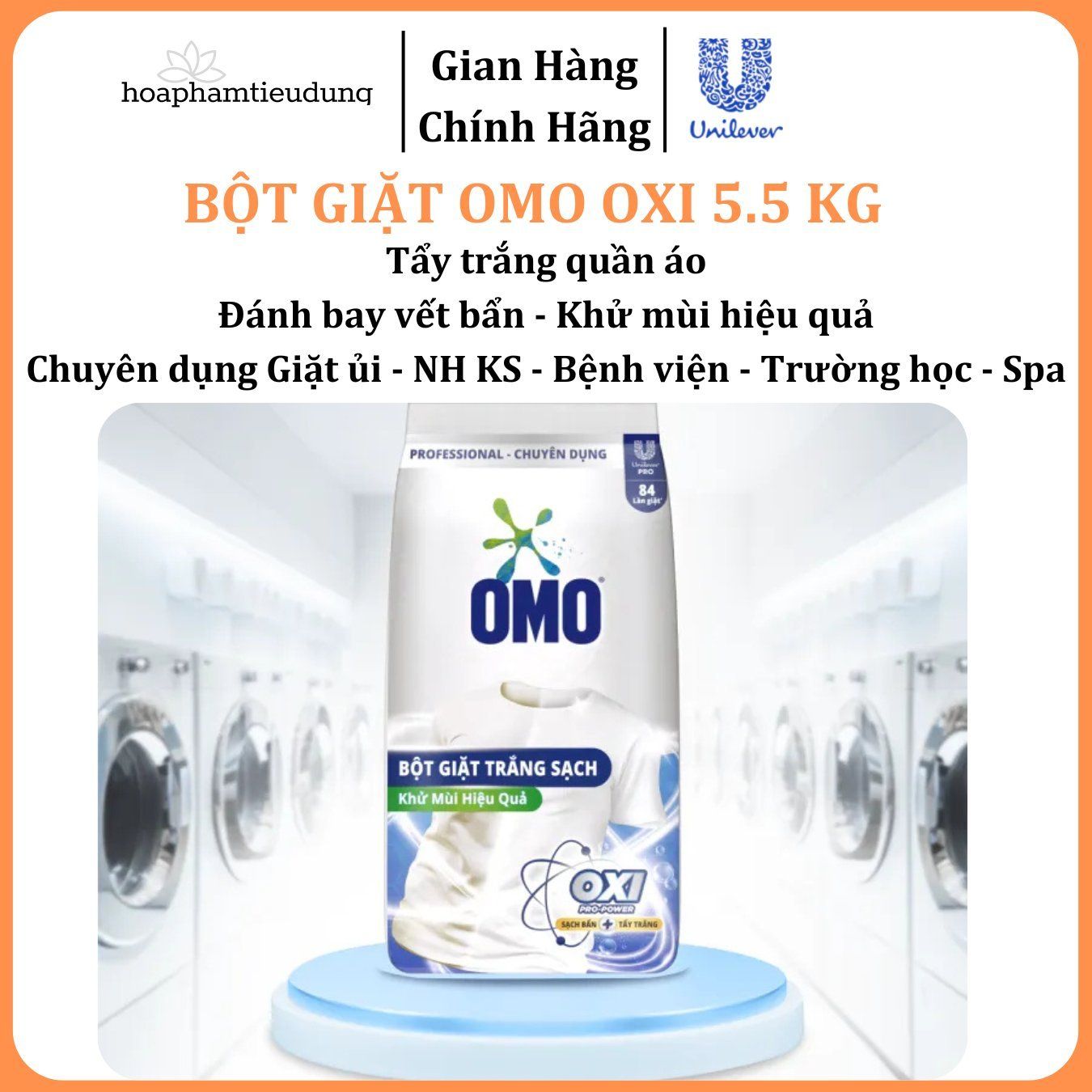 Bột giặt Omo Oxi tẩy mạnh, trắng sáng, đánh bay vết bẩn chuyên dụng Giặt ủi/Nhà hàng/Khách sạn/Trường học/Bệnh viện/Spa