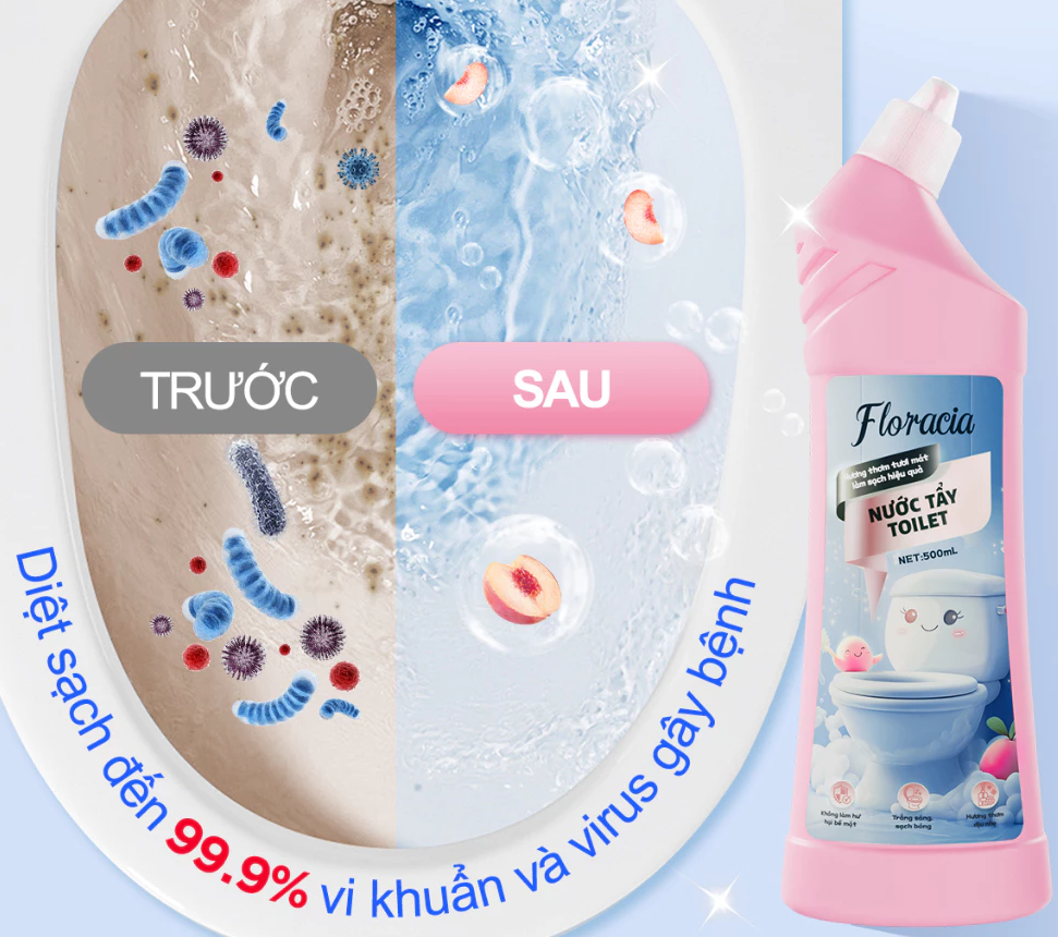 Nước tẩy toilet Floracia khử mùi hiệu quả - làm sạch sáng bóng, an toàn cho da tay 500g