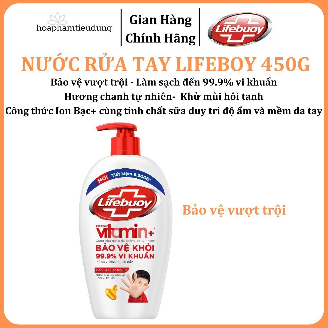 Nước Rửa Tay Lifebuoy Bảo Vệ Khỏi 99.9% Vi Khuẩn Gây Bệnh Với Ion Bạc+ Hỗ Trợ Cùng Đề Kháng Da Tự Nhiên 450g
