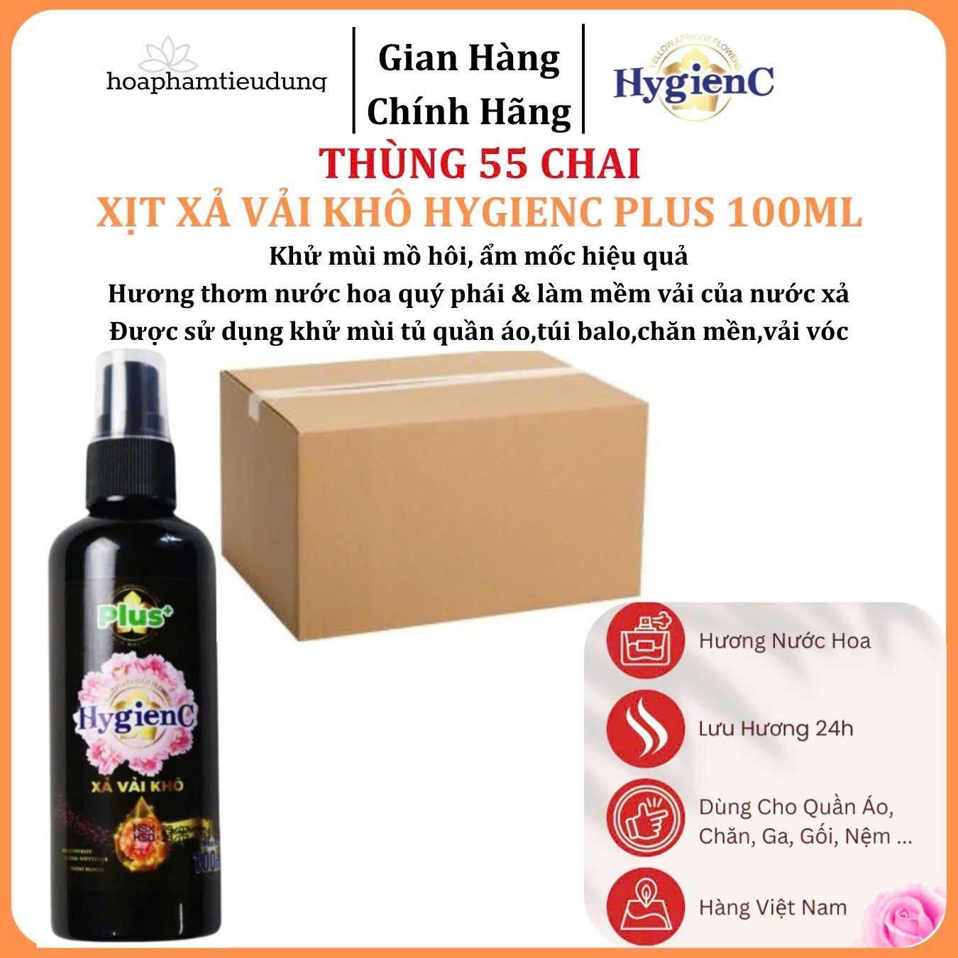 Xịt xả vải khô HygienC Plus lưu hương nước hoa, mềm vải, khử mùi hôi ẩm mốc tốt