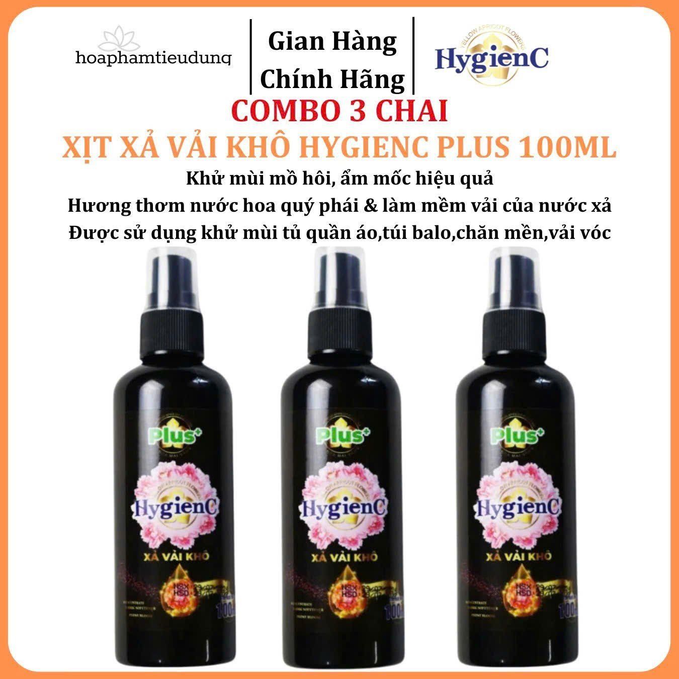 Xịt xả vải khô HygienC Plus lưu hương nước hoa, mềm vải, khử mùi hôi ẩm mốc tốt
