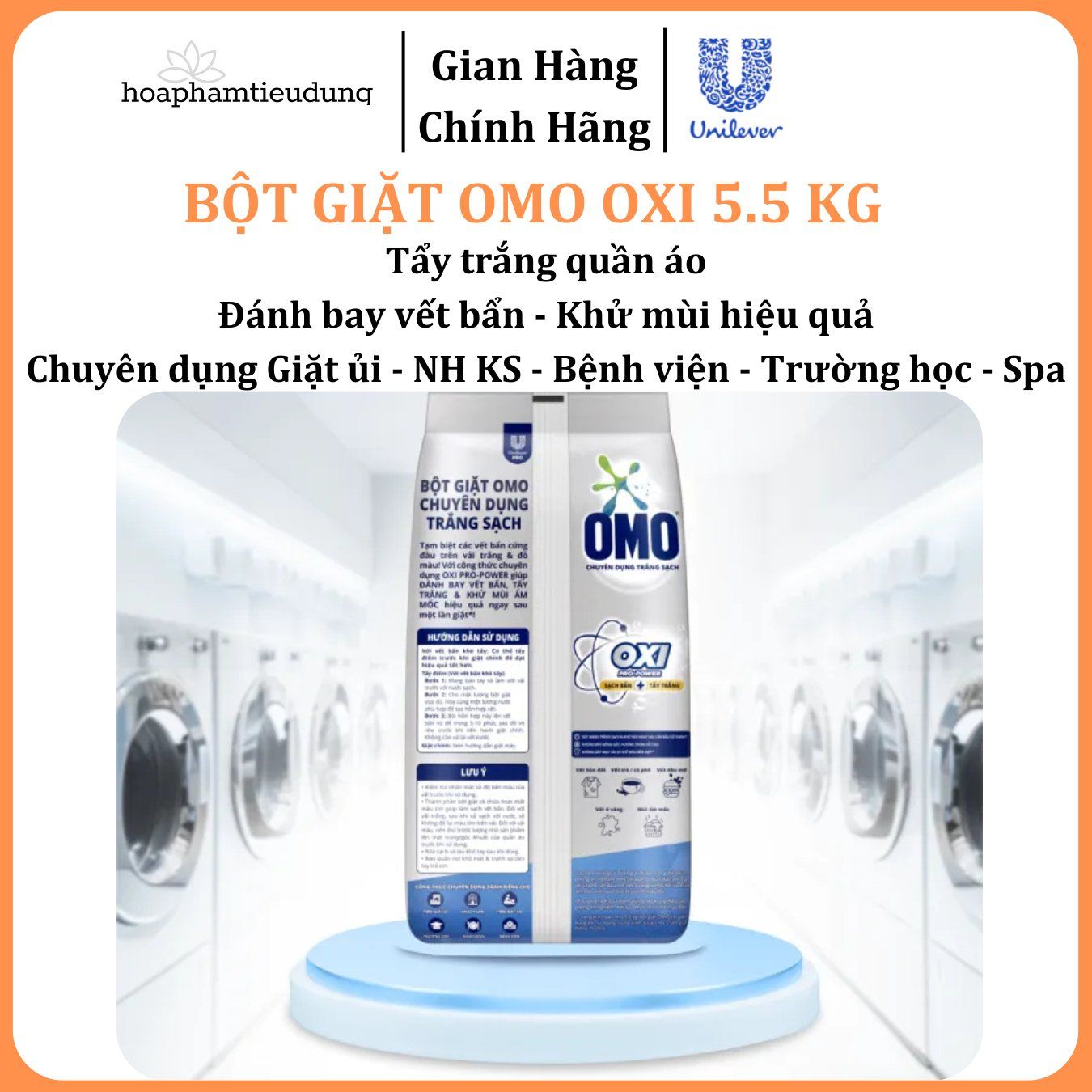 Bột giặt Omo Oxi tẩy mạnh, trắng sáng, đánh bay vết bẩn chuyên dụng Giặt ủi/Nhà hàng/Khách sạn/Trường học/Bệnh viện/Spa