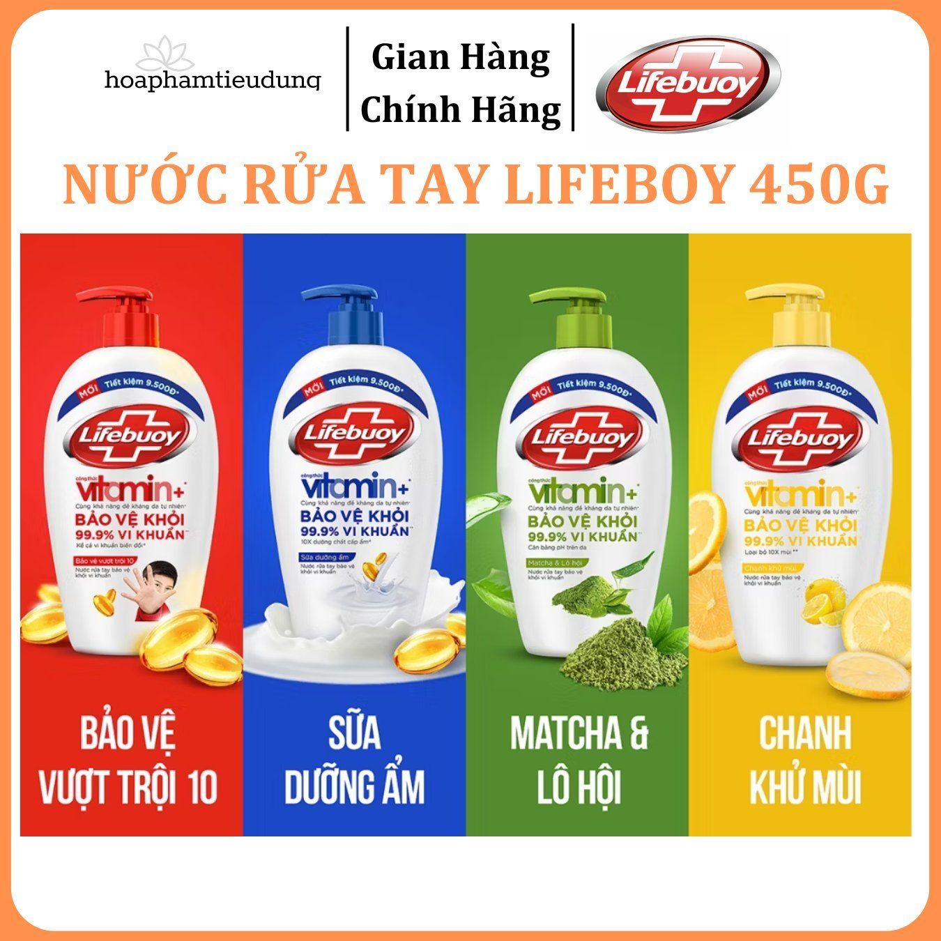 Nước Rửa Tay Lifebuoy Bảo Vệ Khỏi 99.9% Vi Khuẩn Gây Bệnh Với Ion Bạc+ Hỗ Trợ Cùng Đề Kháng Da Tự Nhiên 450g
