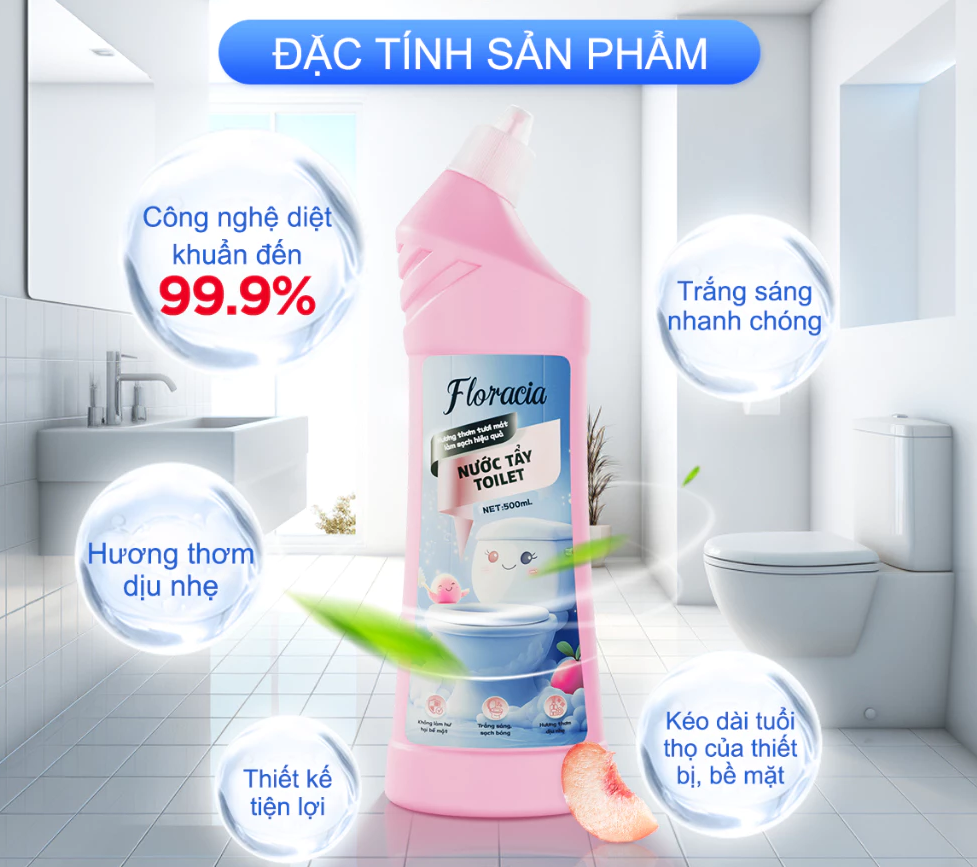 Nước tẩy toilet Floracia khử mùi hiệu quả - làm sạch sáng bóng, an toàn cho da tay 500g