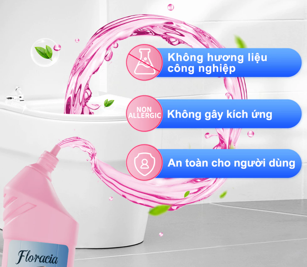 Nước tẩy toilet Floracia khử mùi hiệu quả - làm sạch sáng bóng, an toàn cho da tay 500g