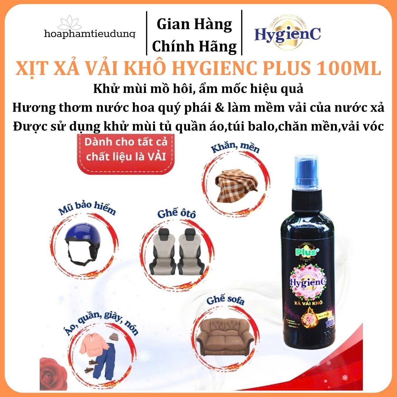 Xịt xả vải khô HygienC Plus lưu hương nước hoa, mềm vải, khử mùi hôi ẩm mốc tốt