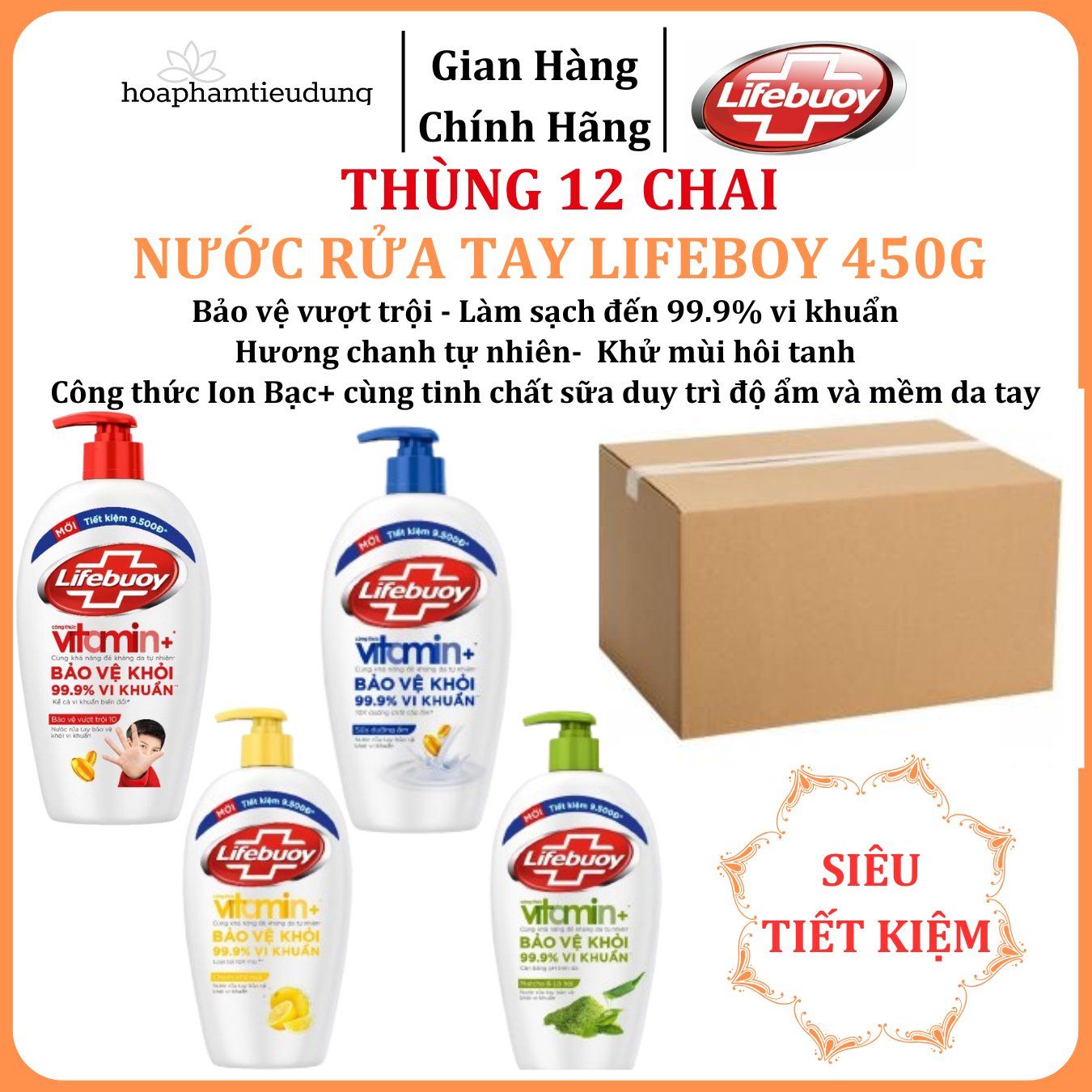 Nước Rửa Tay Lifebuoy Bảo Vệ Khỏi 99.9% Vi Khuẩn Gây Bệnh Với Ion Bạc+ Hỗ Trợ Cùng Đề Kháng Da Tự Nhiên 450g