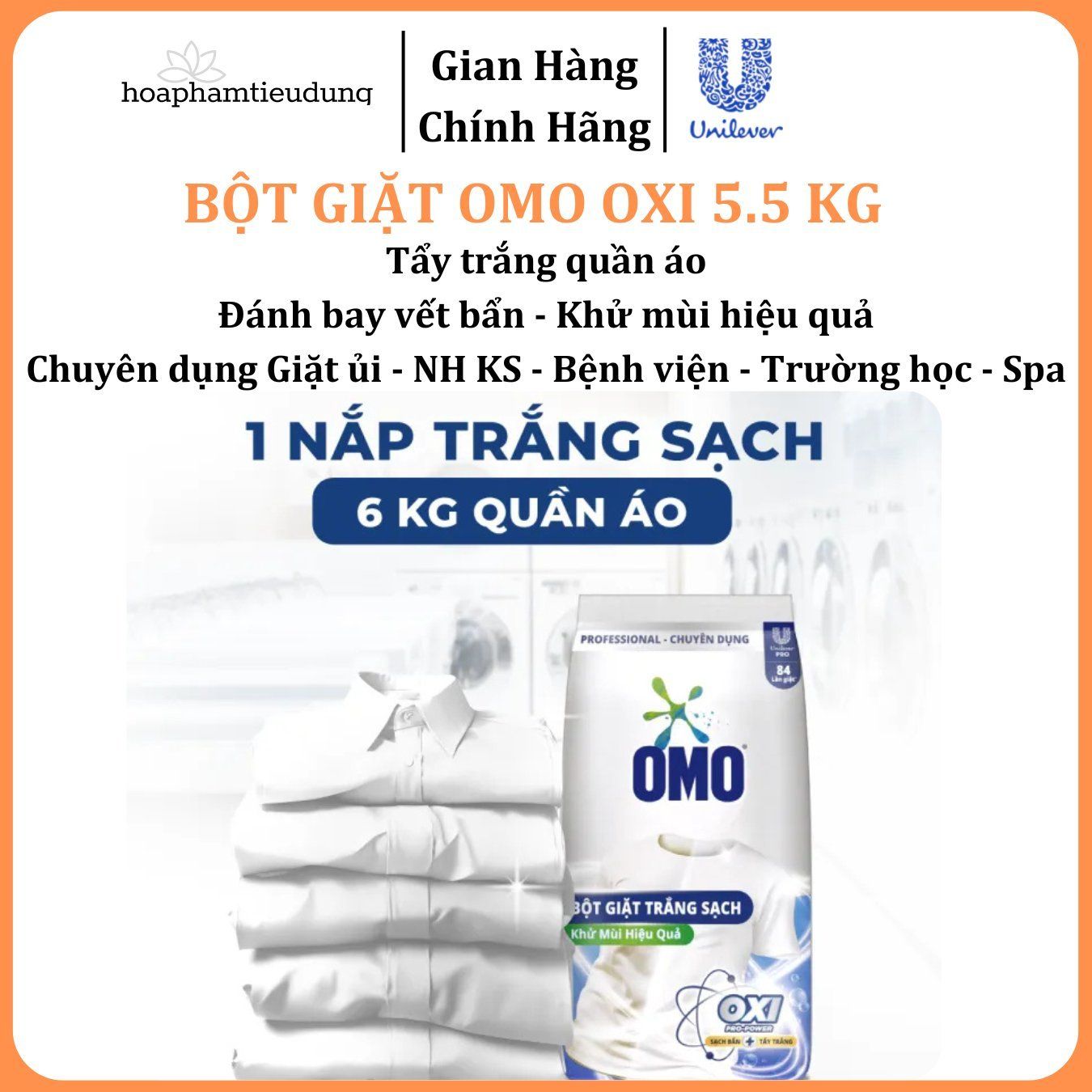 Bột giặt Omo Oxi tẩy mạnh, trắng sáng, đánh bay vết bẩn chuyên dụng Giặt ủi/Nhà hàng/Khách sạn/Trường học/Bệnh viện/Spa