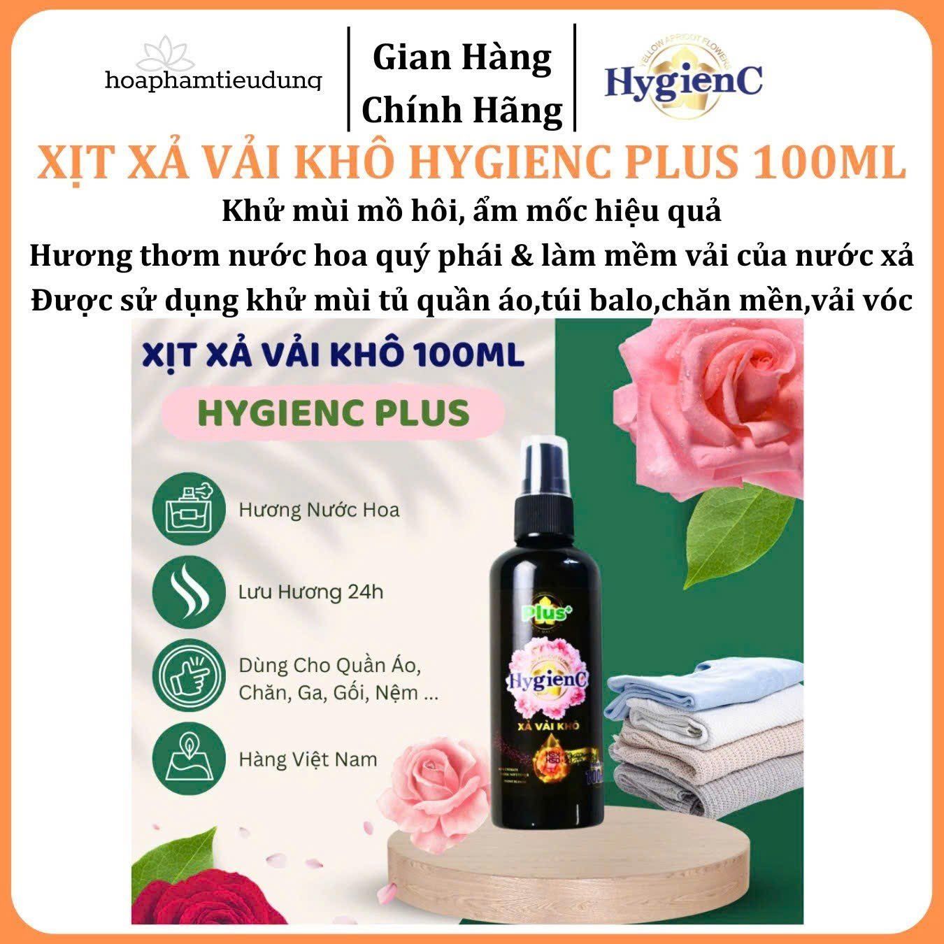Xịt xả vải khô HygienC Plus lưu hương nước hoa, mềm vải, khử mùi hôi ẩm mốc tốt